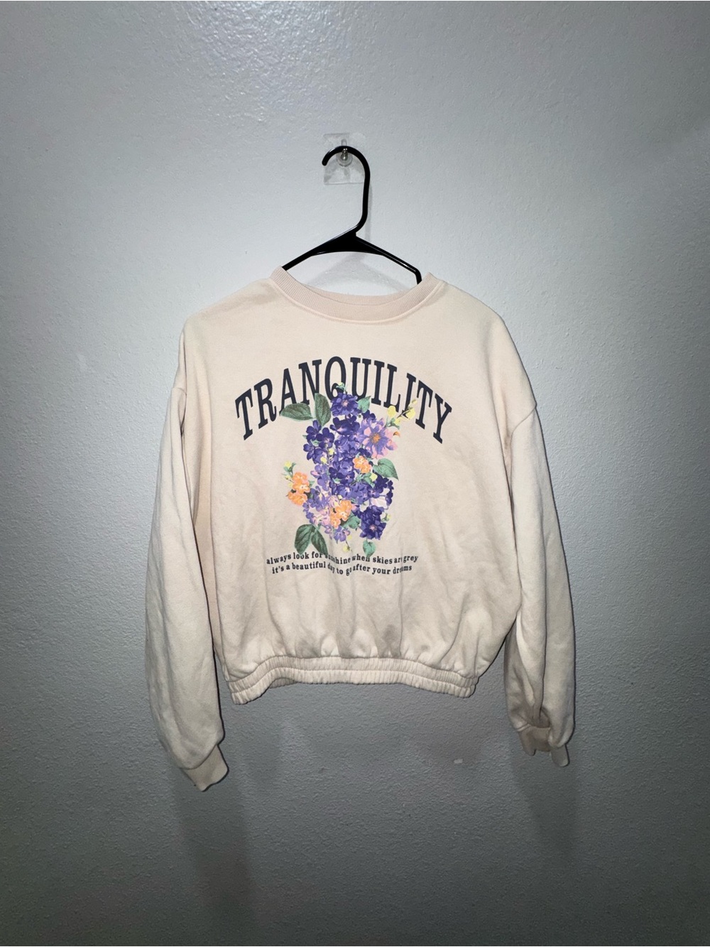 H&M Cream Sweatshirt with Purple & Yellow Floral Graphic